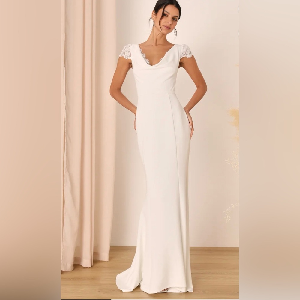 Lulu's Elegant White Lace Maxi Dress